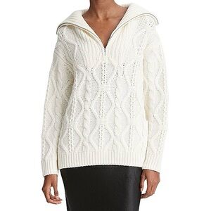 Vince Cable-Knit Wool Half-Zip Pullover Sweater in Ivory 🤍